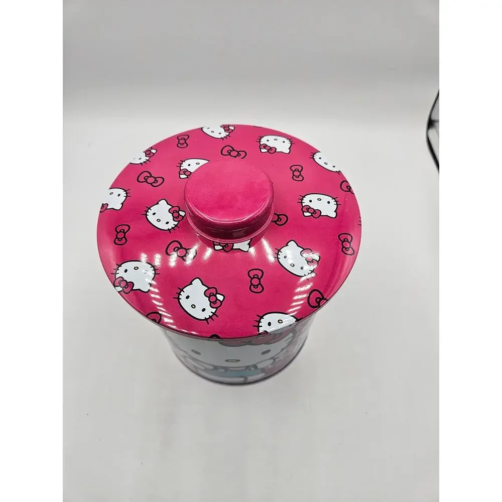 Hello Kitty Sanrio Tin Kitchen Canister Round Cookie Jar Pink‎ White NWT